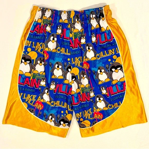 Flow Society Penguins Lacrosse Shorts Boys Medium Chillin Villain Blue Gold Pink - Picture 5 of 5